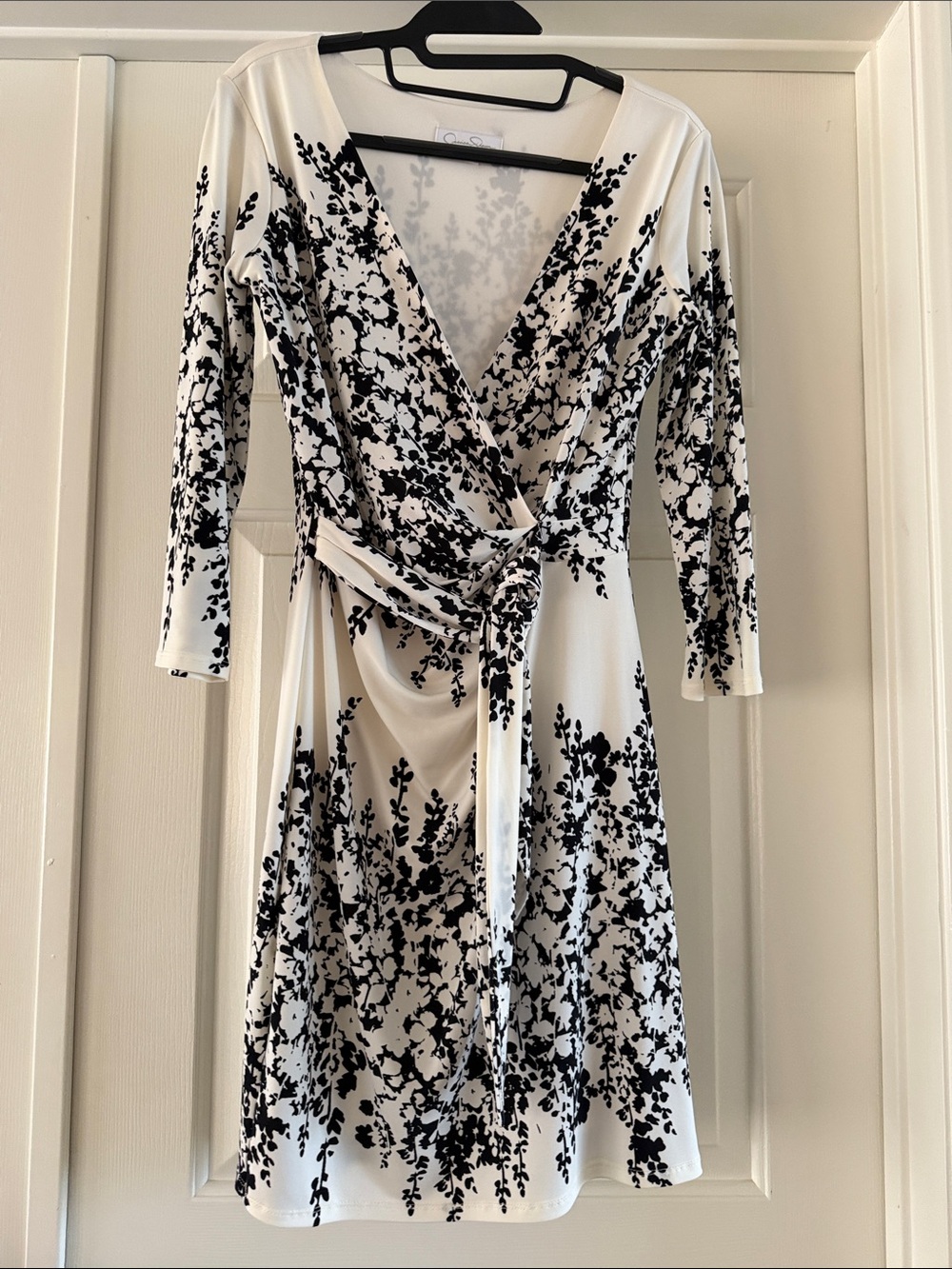 Jessica Simpson Black and White Floral Wrap Dress